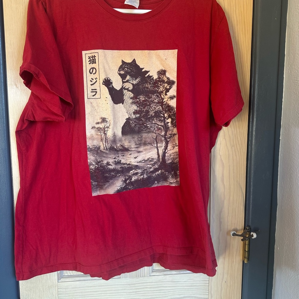 Red Graphic T-Shirt with Catzilla Design
